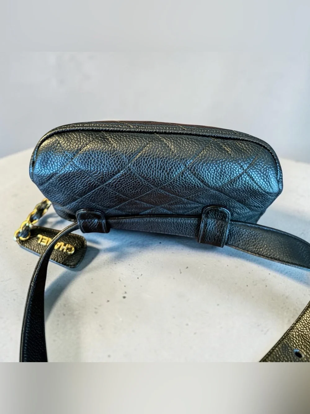 CHANEL Vintage Black Quilted Caviar Leather Waist Belt Bag | Gold Hardware